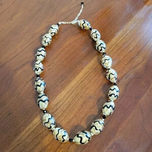 Vintage 90s Venetian Murano Glass Design by FMC Gold and Black Beaded Necklace